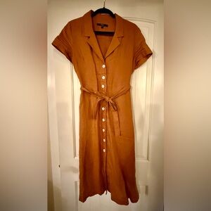 Quince 100% Linen Rust Button-Down Midi Dress